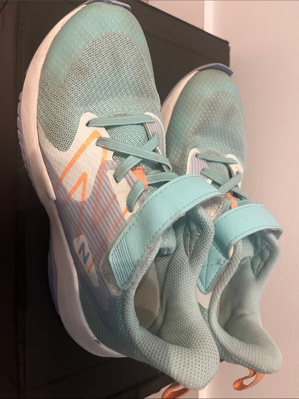 New Balance Kids Mint Green and Orange Accent Sneakers